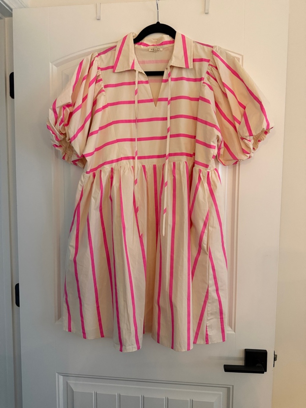 JODIFL Cream and Hot Pink Striped Dress